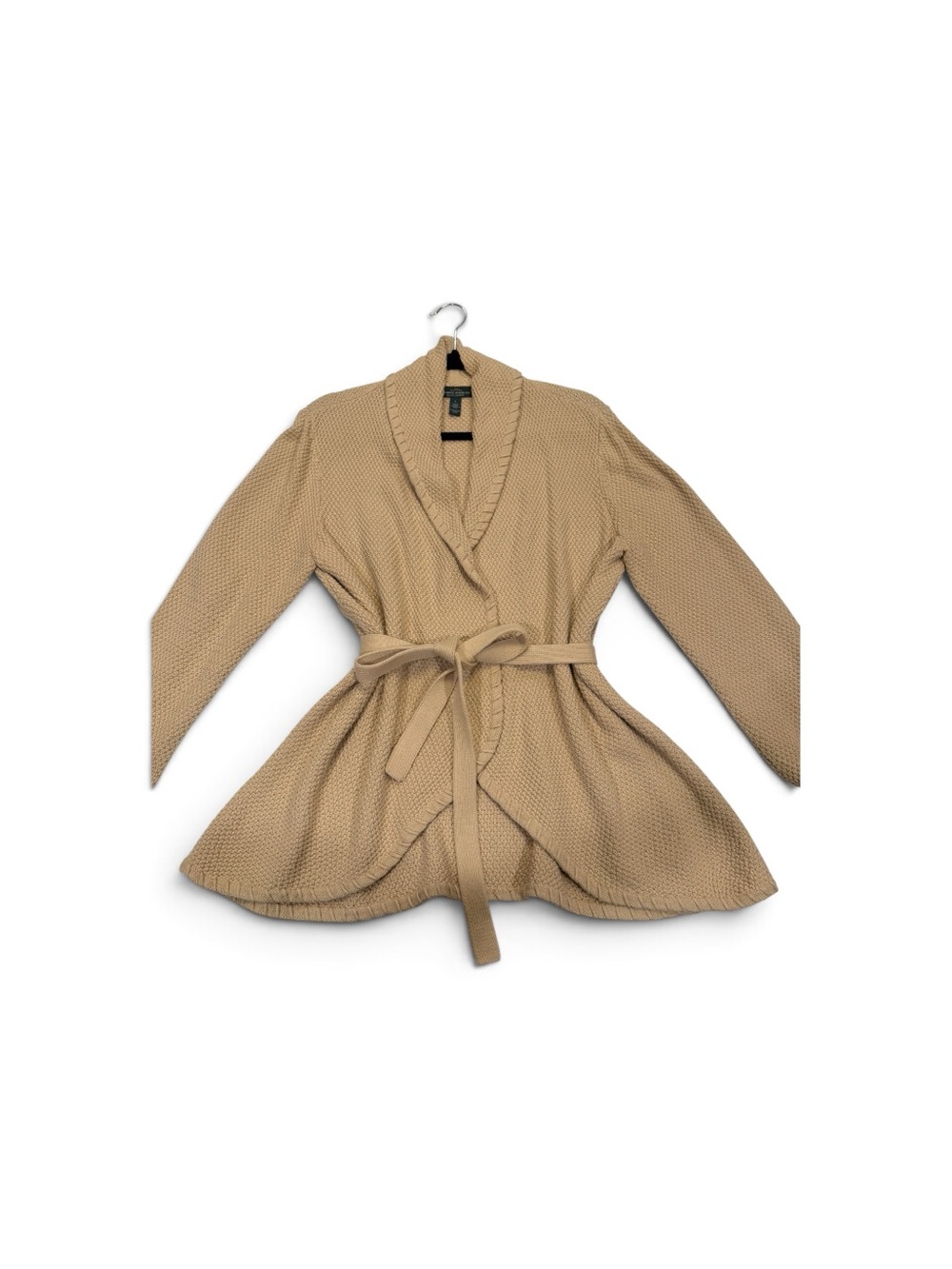 Lauren Ralph Lauren Camel Tie-Waist Textured Shawl-Collar Cardigan - Picture 4 of 7